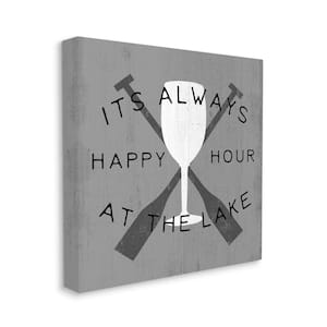 "Always Happy Hour At Lake Grey Boat Oars" by Daphne Polselli Unframed Typography Canvas Wall Art Print 30 in. x 30 in.