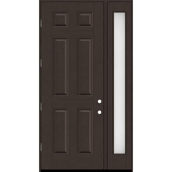 Steves & Sons Regency 53 in. x 96 in. 6 Panel RHOS Hickory Stain Mahogany Fiberglass Prehung Front Door w/Obscure 14 in. SL 6-9/16