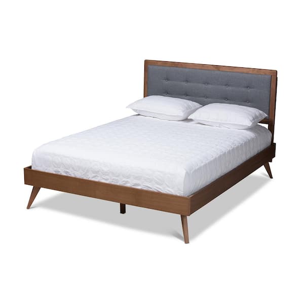 Baxton Studio Ines Dark Gray and Walnut Queen Platform Bed 156