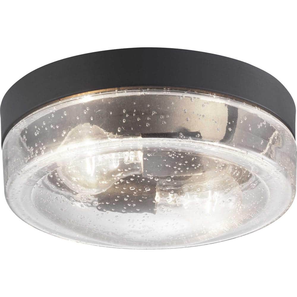 Lakelynn Collection 2-Light Textured Black Cottage Coastal Style Outdoor Flush Mount with Clear Seeded Glass price history on PriceWatchPro