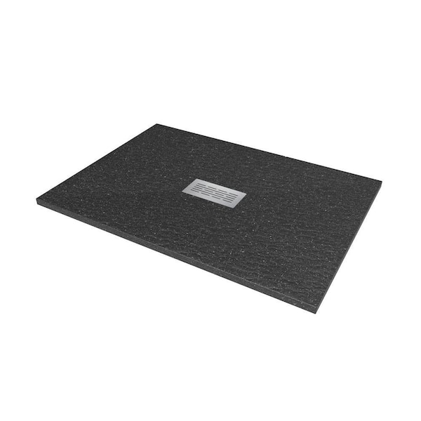 CASTICO 48 in. L x 34 in. W x 1.125 in. H Solid Composite Stone Shower Pan Base with Center Drain in Black Onyx Slate