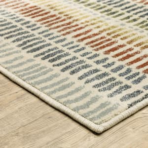 Ivory Blue Green Red and Gold Geometric 2 ft. x 8 ft. Power Loom Stain Resistant Runner Rug