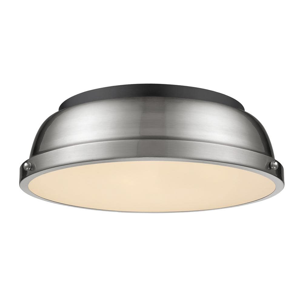 Duncan 14 in. 2-Light Matte Black Flush Mount with Silver Shade and No Bulbs Included 1-Pack price history on PriceWatchPro