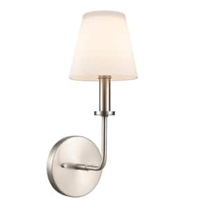 Holly 5.25 in. W 1-Light Antique Nickel Vanity Light with Glass Shade