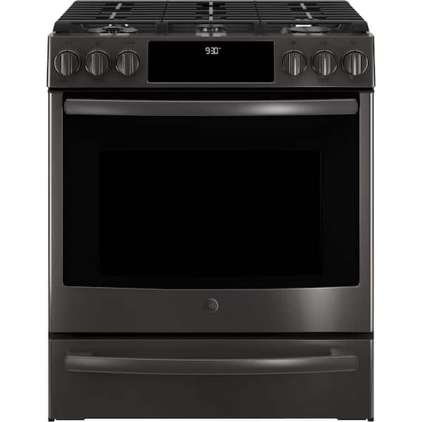 GE Profile 5.6 cu. ft. Smart Slide-In Gas Range with Self-Cleaning Convection in Black Stainless Steel