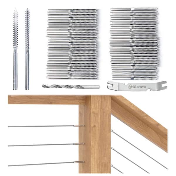 1/8 in. Stainless Steel Cable Railing Hardware Kit Left and Right Handed Thread for Wood Post, Silver (10-Pack)