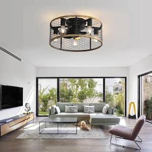 20 in. Indoor/Outdoor Black Low Profile Caged Ceiling Fan With Light and Remote
