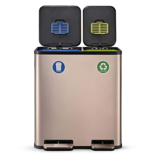 SIMPLI-MAGIC 18.5 Gallon Dual Compartment Step-On Kitchen Trash