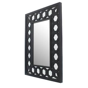 2 in. x 40 in. Modern Rectangle Black Wooden Framed Dressing Decorative Mirror with Lattice Pattern Design