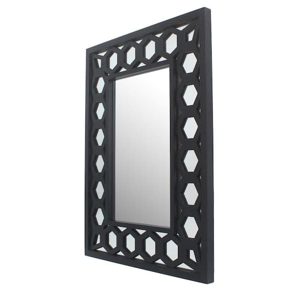 Benjara 2 in. x 40 in. Modern Rectangle Black Wooden Framed Dressing Decorative Mirror with Lattice Pattern Design