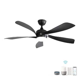 WhisperBloom 52 in. Indoor Matte Black Ceiling Fan with LED Light Bulbs and Remote Control