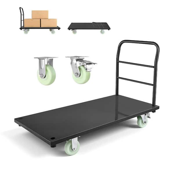 Heavy Duty Platform Truck, 2000 lbs. Capacity, Industrial Steel Flatbed Cart, Easy Storage, 48 x 24 x 32.1 in.