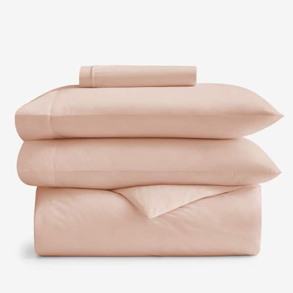 Company Cotton Peach Nectar Cotton Percale Twin Duvet Cover & Sheet Bundle