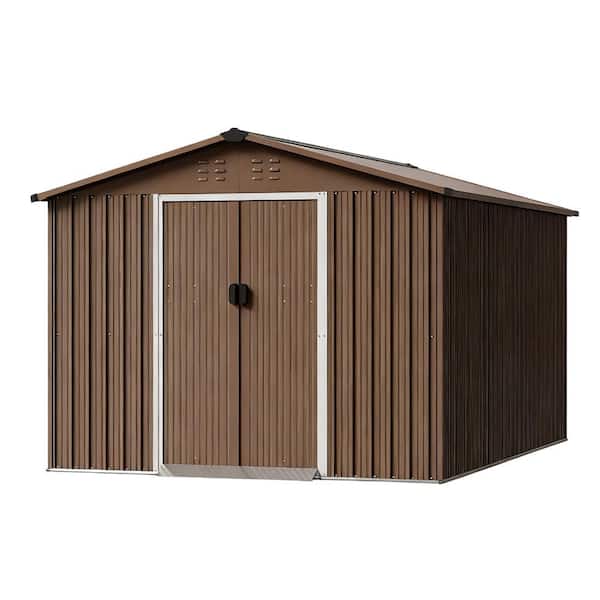8 ft. W x 15 ft. D Brown Outdoor Metal Shed with Double Lockable Doors Air Vent for Garden, Backyard, Lawn (120 sq. ft.)