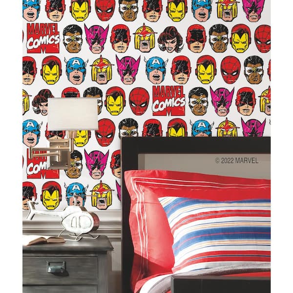 Marvel Comics Classic Faces Multicolor Vinyl Peel and Stick Matte Wallpaper 28.18 sq. ft.