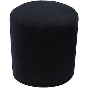 Burke Solid Black Wool Cylinder Accent Pouf
