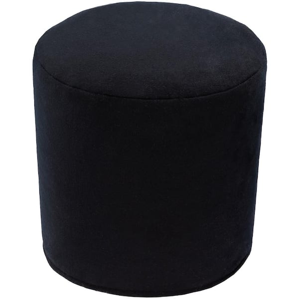 Livabliss Burke Solid Black Wool Cylinder Accent Pouf