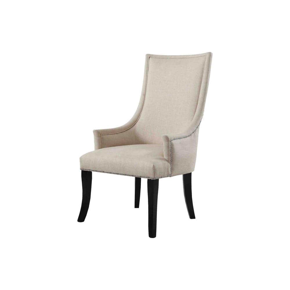 Natural Fabric Upholstered Accent Chair with Black Legs