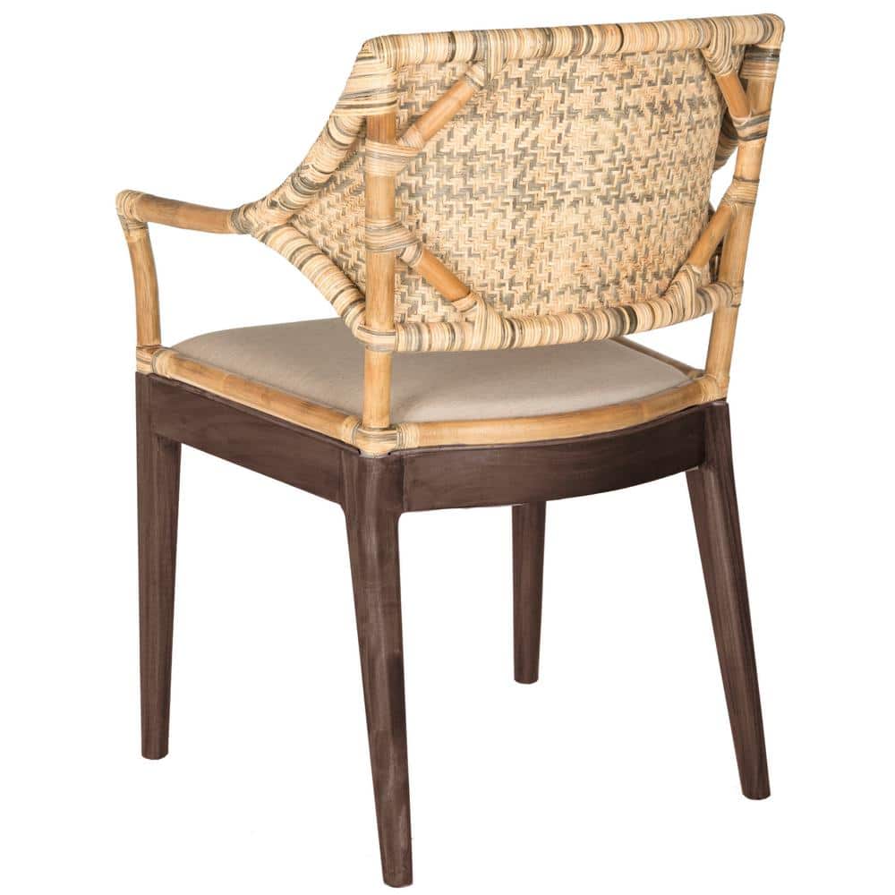 Carlo Transitional Rattan Arm Chair with Honey Mahogany Legs