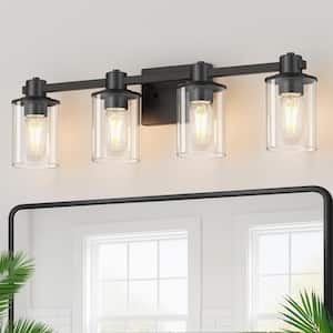 22 in. 4 Light Bathroom Vanity Light, Matte Black Fixtures with Clear Glass Shade, Modern Bathroom Lights Over Mirror