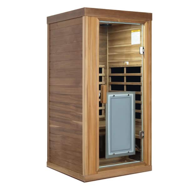 1-Person Red Cedar Far Infrared Indoor Sauna with 8 Heating Panels, Bluetooth Audio, LED Light, and LCD Touch Control
