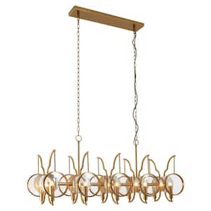 Into Focus 10-Light Artisan Brass Island Chandelier for Dining Room with Clear Glass Lenses and No Bulbs Included