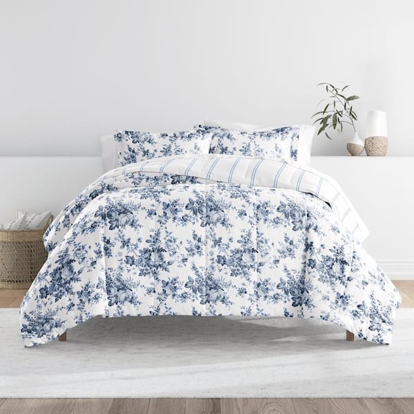 Becky Cameron Patterned Reversible 2-Piece Microfiber Down-Alternative Ultra Soft Twin Comforter Set in Cabbage Rose Stripe