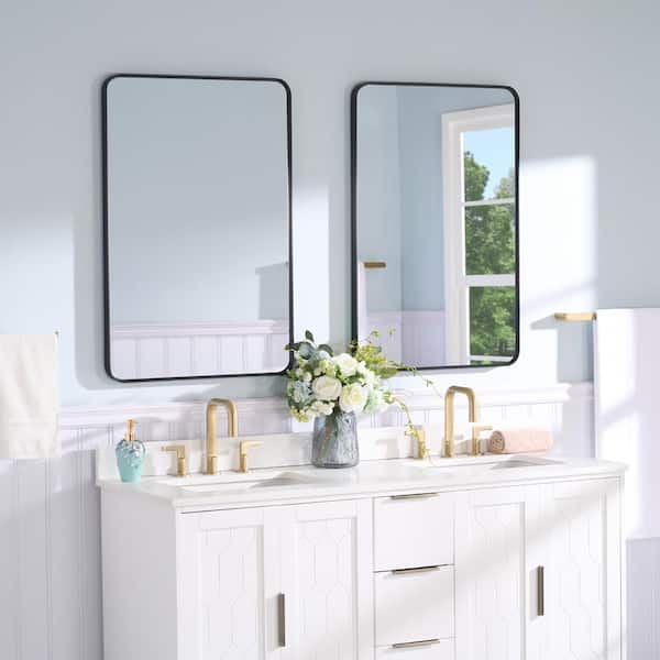 BELLA 24 in. W x 36 in. H Rectangular Aluminum Framed Wall-Mounted Bathroom Vanity Mirror in Matte Black