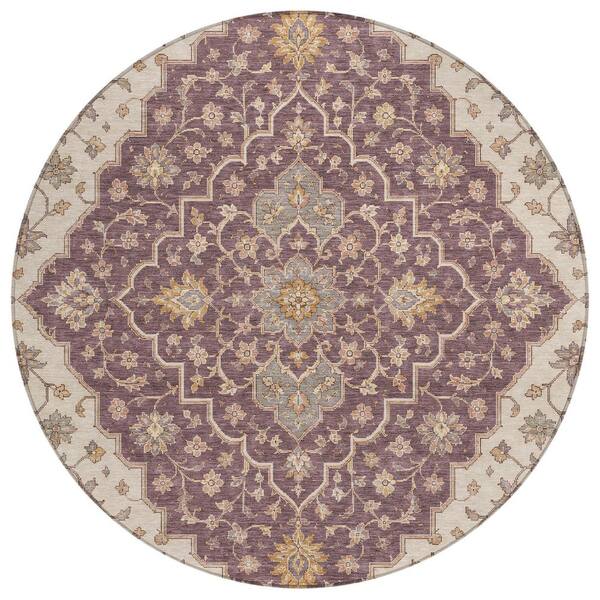 Chantille Machine Washable Indoor/Outdoor Abstract ACN3134 Plum 8 ft. x 8 ft. Round Rug
