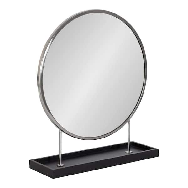 Kate and Laurel Maxfield 21.5 in. x 18 in. Modern Round Silver Framed Decorative Wall Mirror