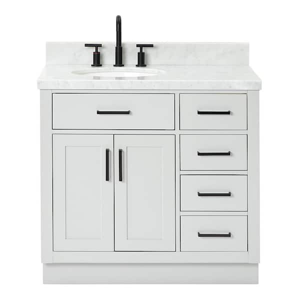 Hepburn 36 in. W x 22 in. D x 36 in. H Bath Vanity in Gray with Carrara Marble Vanity Top in White with White Basin