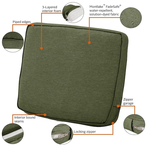 Montlake FadeSafe Water-Resistant Patio Cushion Set, 23 x 23 x 5 Inch  (seat), 21 x 20 x 4 Inch (back), Heather Fern