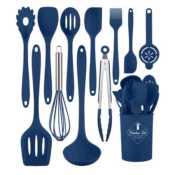 12-Piece Silicone Kitchen Utensils Set, 392°F Heat Resistant Spatula Set, Nonstick Cookware, Dishwasher Safe, Blue
