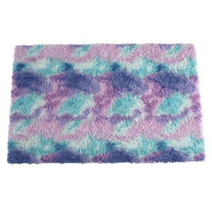 Teal/Purple/Pink 6 ft. x 9 ft. Fluffy Fuzzy Polyester Bottom Area Rug