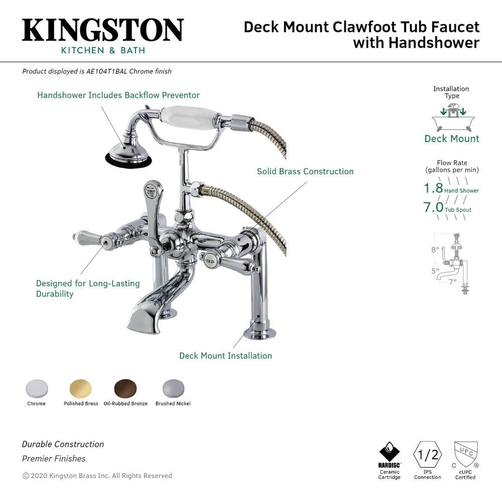 Brushed Nickel Vintage Deck Mount Clawfoot Tub Faucet with Hand Shower