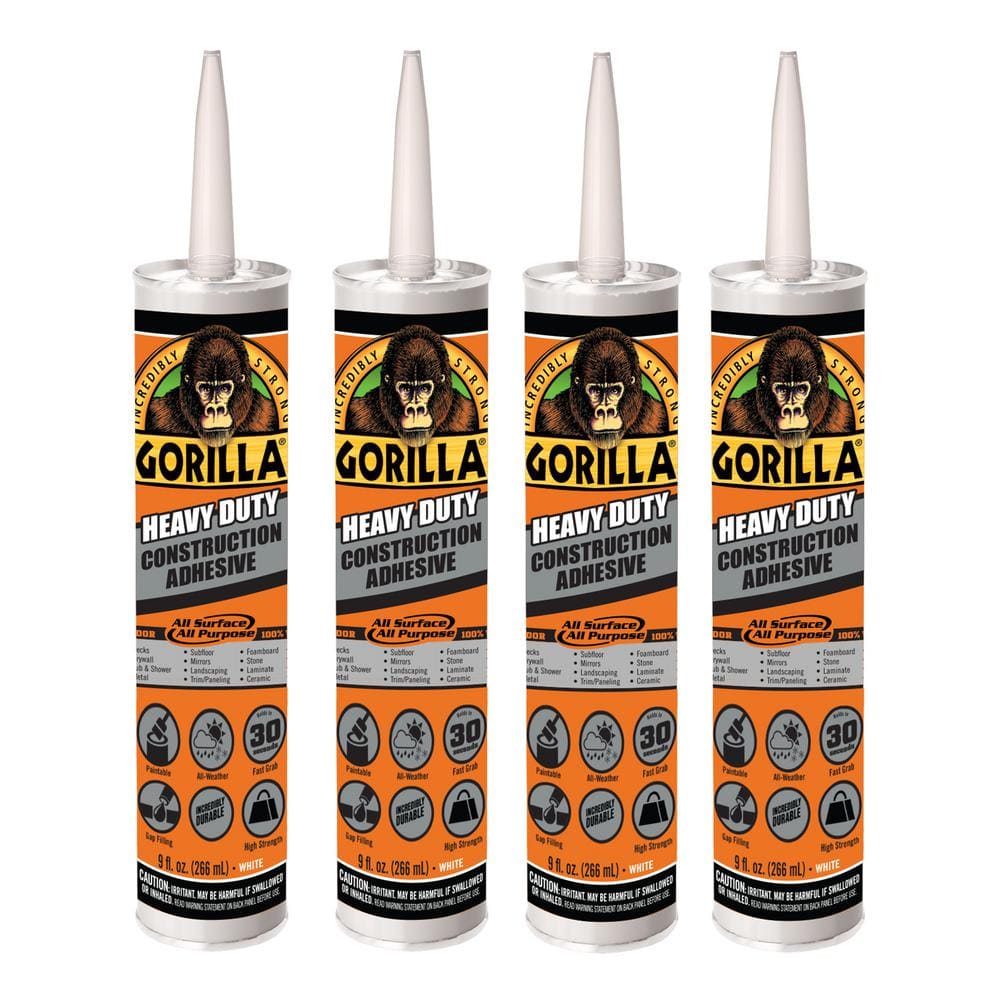 Gorilla Heavy Duty White Construction Adhesive 9 oz, 4 Pack