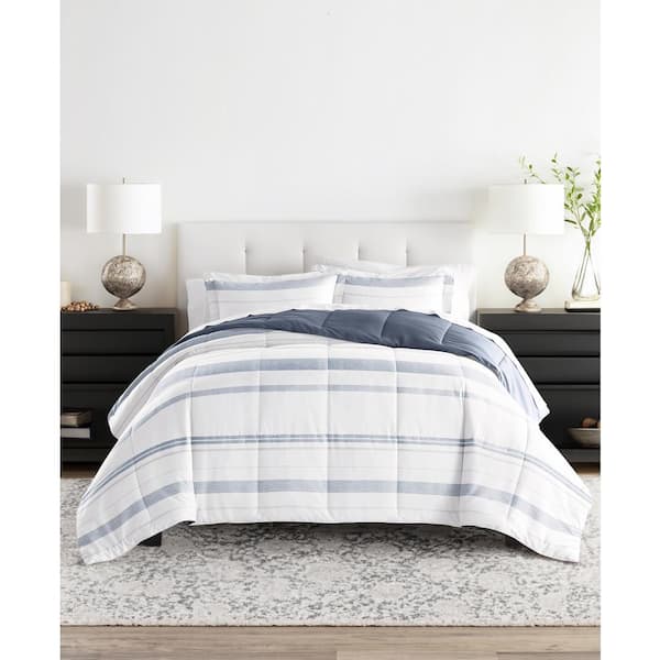 Becky Cameron 2-Piece Patterned Reversible Microfiber All Season Down Alternative Ultra Soft Comforter Set in Stone Stitched Stripe