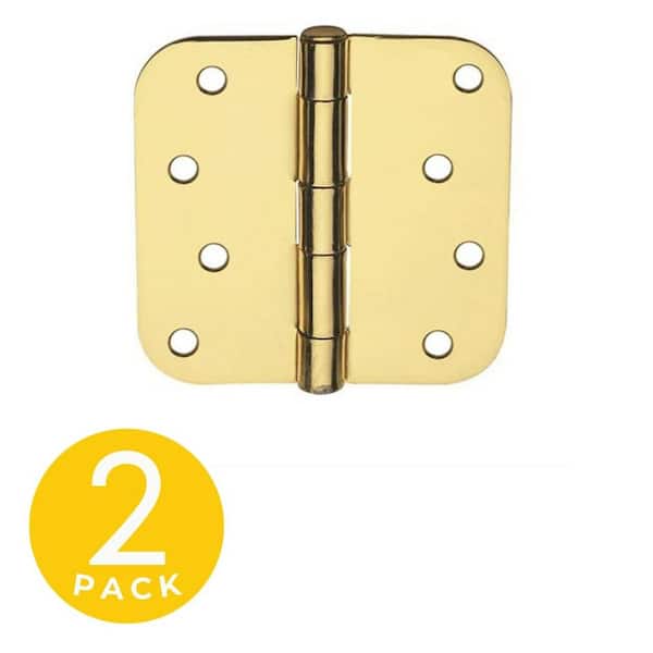 Global Door Controls 4 in. x 4 in. Satin Brass Full Mortise Residential 5/8 in. Radius Hinge with Removable Pin - Set of 2