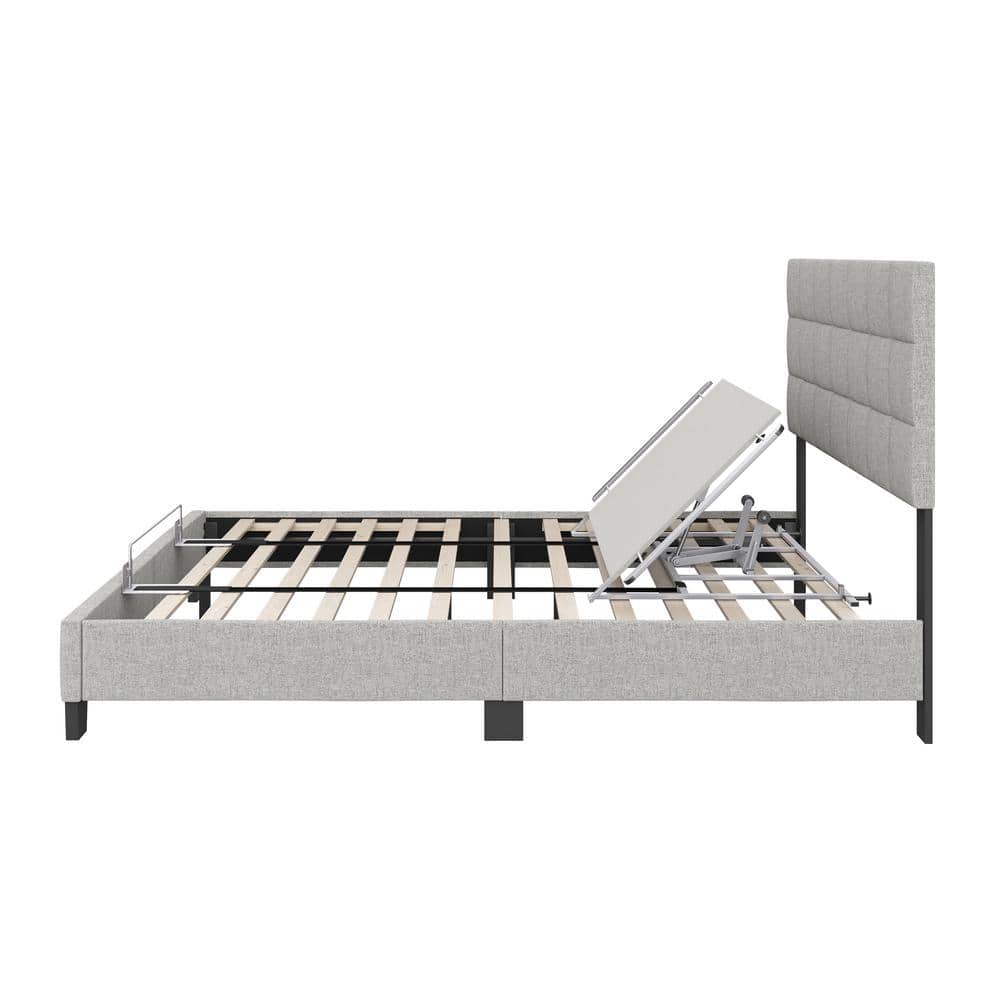 Queen Gray Upholstered Adjustable Bed Frame with Headboard