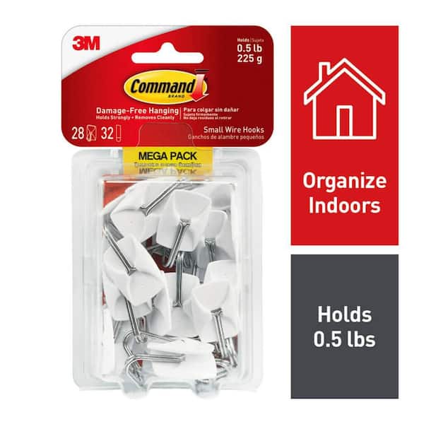 Command Small Wire Toggle Hooks, White, Damage Free Organizing, 28 Hooks and 32 Strips