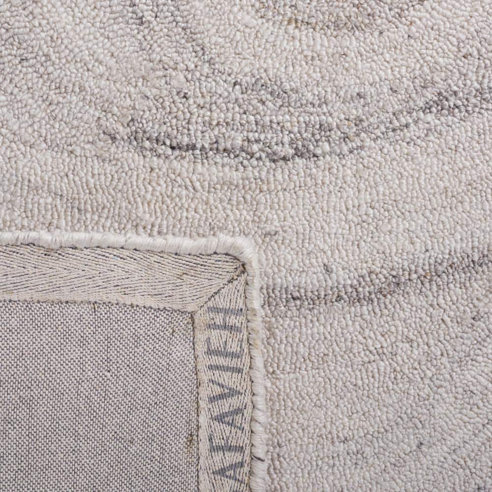 Light Grey and Beige Abstract Wool Square Rug