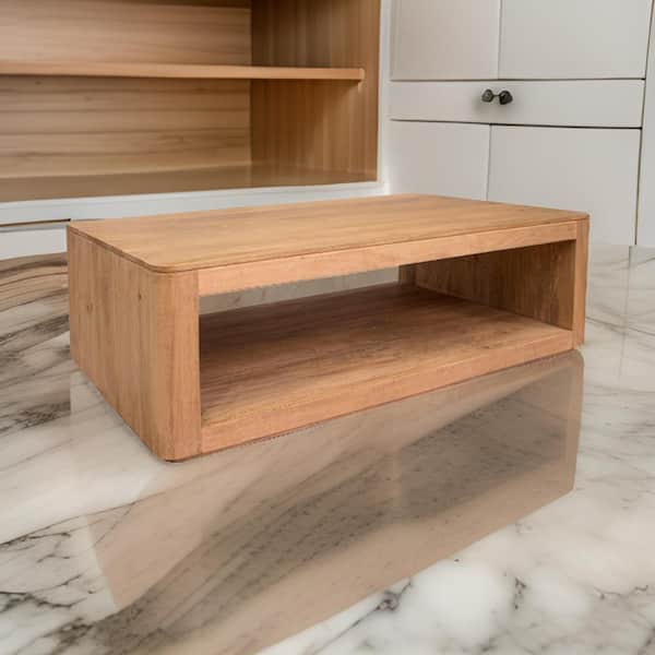 Benjara Gena 55 in. Brown Rectangle Wood Coffee Table with Top Shelf