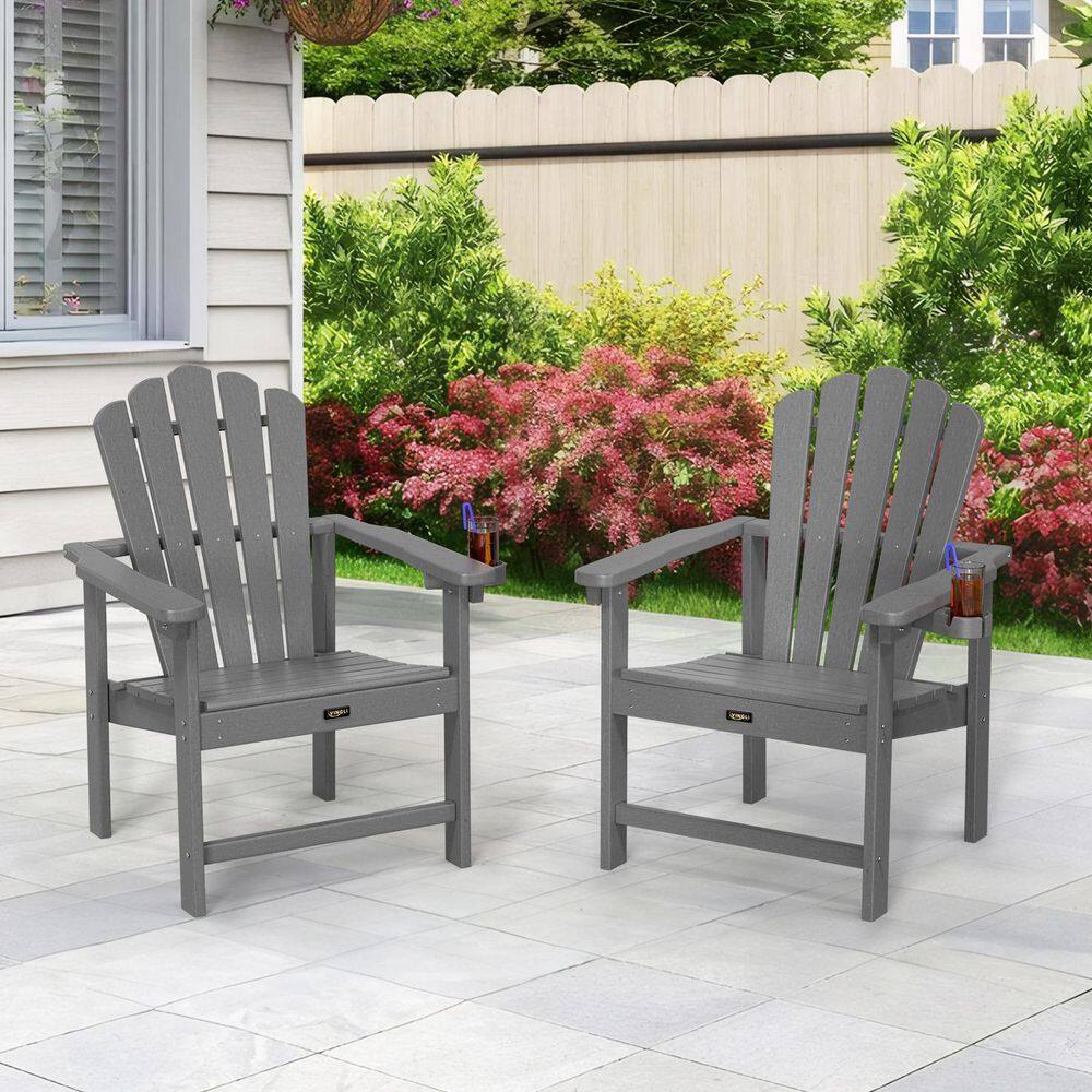 Gray HDPE Folding Adirondack Chair with Cup Holder
