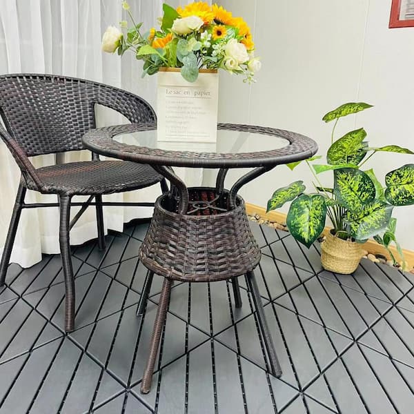 GOGEXX 12 in.W x 12 in. L Outdoor Striped Pattern Square Plastic Interlocking Flooring Deck Tiles (Pack of 44 Tiles)in Gray