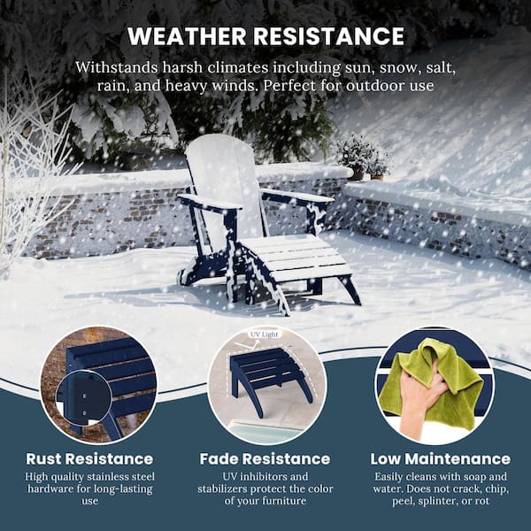 District Navy Blue Plastic Outdoor Adirondack Chair Folding Ottoman