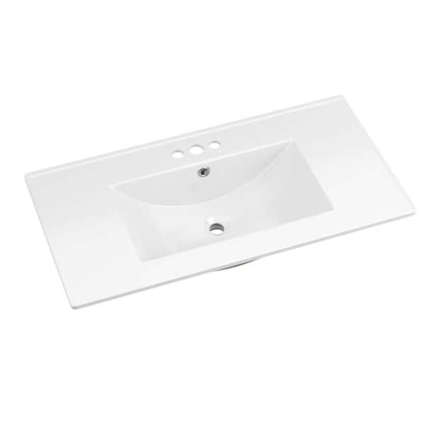 3-Hole 36 in. W x 18.25 in. D Classic Contemporary Rectangular Ceramic Single Sink Basin Vanity Top in White