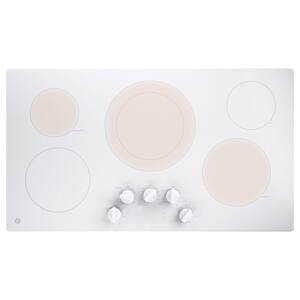 36 in. Electric Cooktop Built-in Knob Control in White with 5 Elements
