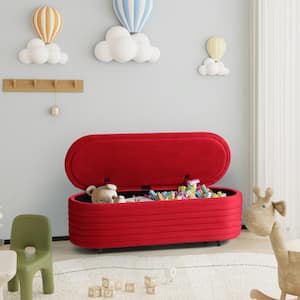 Farrah 54 in. Wide Oval Velvet Upholstered Entryway Flip Top Storage Bedroom Accent Bench in Red