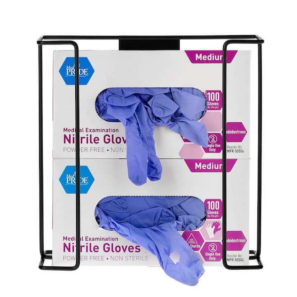 Black Double Box Capacity Wire Steel Wall Mount Glove Box Dispenser (2-Pack)