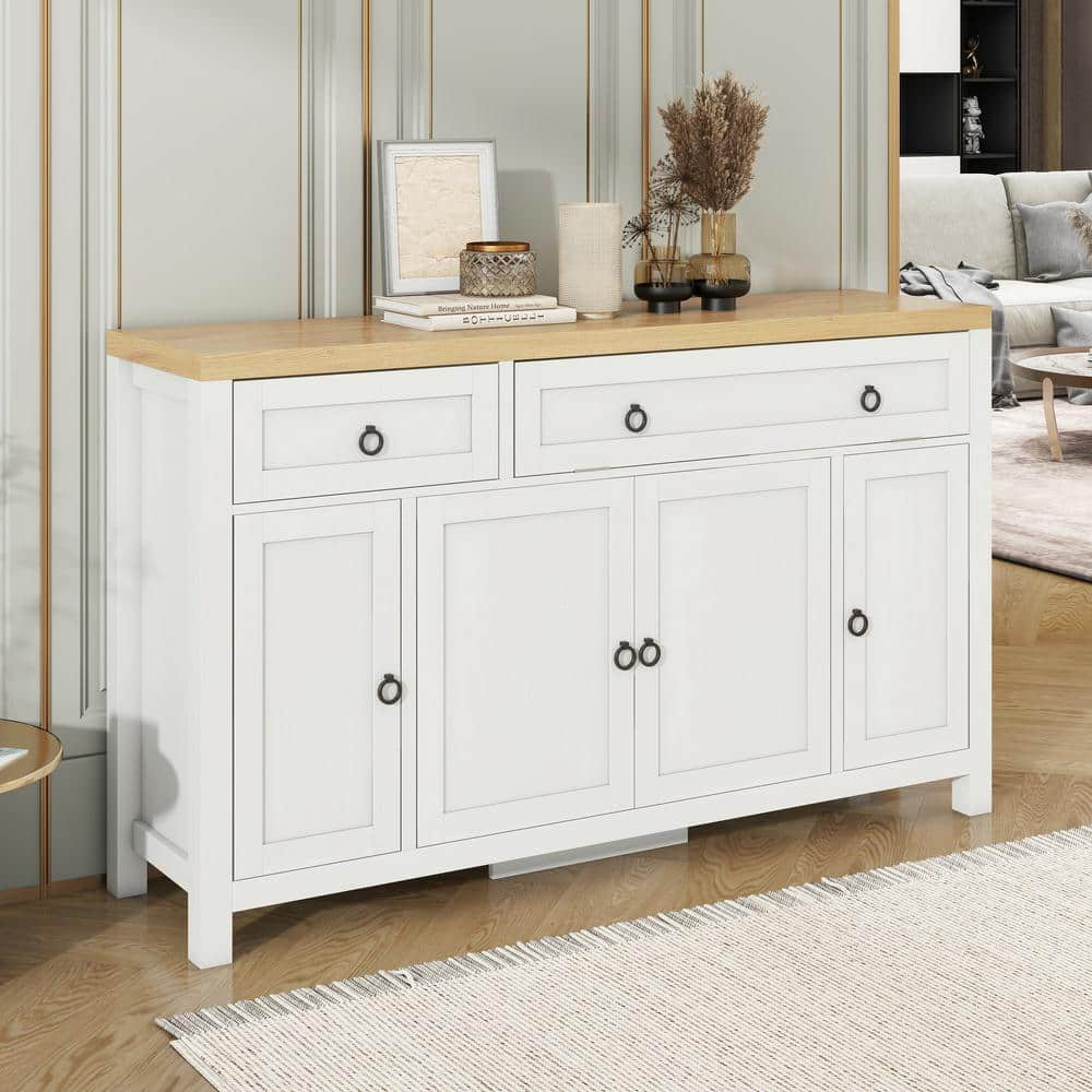 Harper & Bright Designs Brown and Antique White Wood Top 59.1 in ...